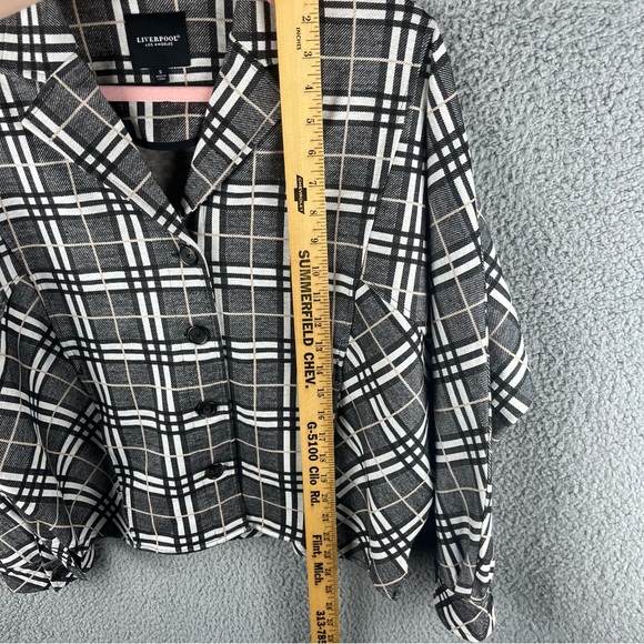 Liverpool Women’s Jacket Check Plaid Size S Button Up Black Cream Pockets Flawed - Picture 8 of 16